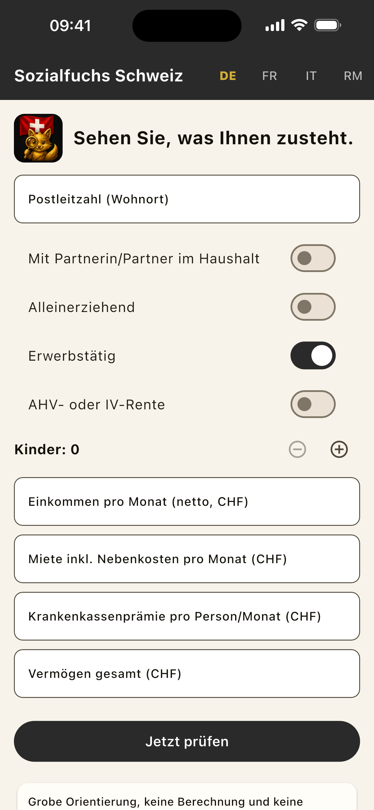 Der Schnell-Check stellt einfache Fragen zur Lebenslage